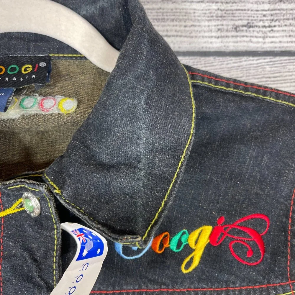Coogi Vintage Embroidered Logo Colorful Denim Jean Trucker Jacket NWT Sz…
